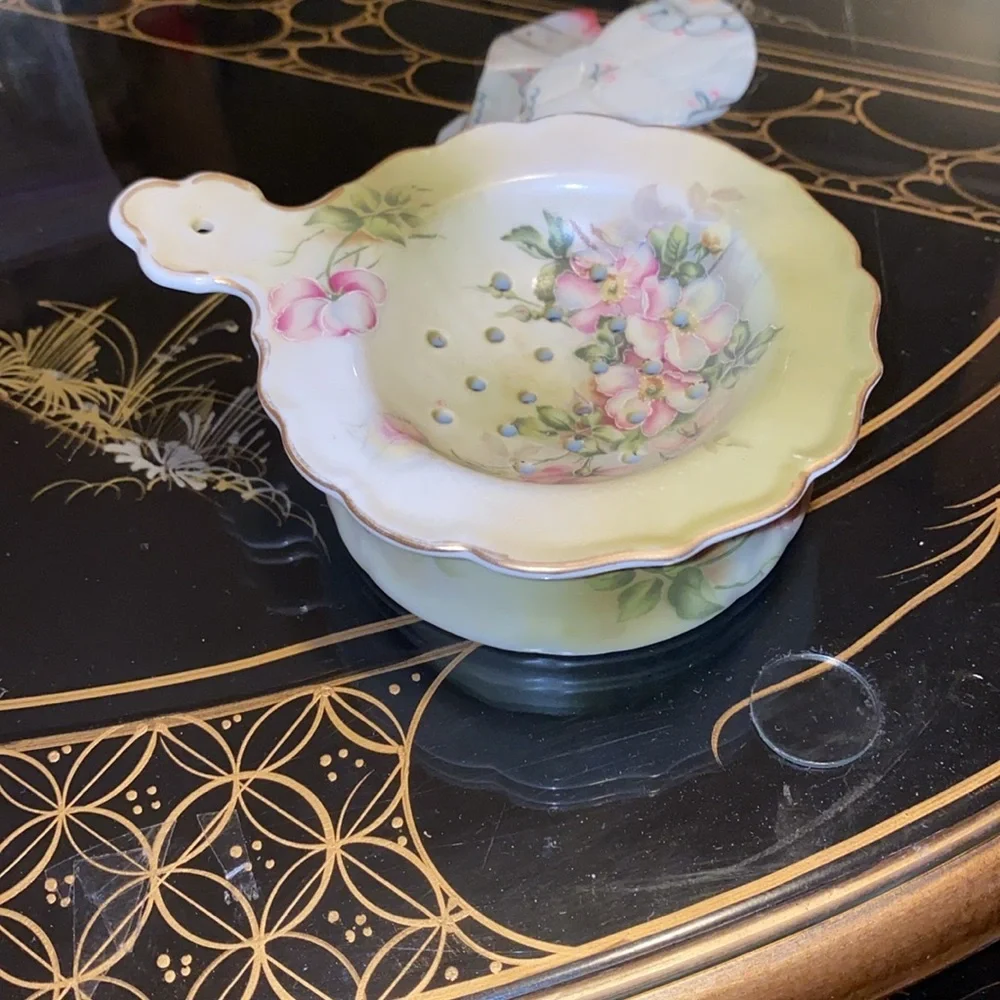 Nippon Porcelain Tea Strainer Drip Cup, Antique, Hand Painted